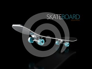 3d Illustration of Skateboard deck on black background.