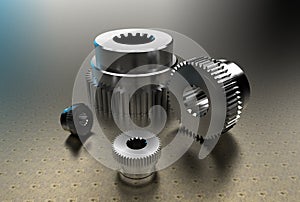 3d illustration of slotted shaft and cogwheels