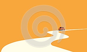 3d illustration of a small red car driving on an abstract white road, car travel