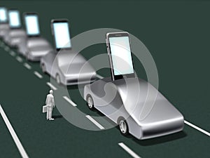 3D illustration of a smart phone integrated with a car.