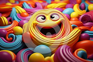 3d illustration of a smiling face surrounded by colorful balls