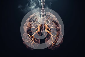 3D illustration, Smoker\'s lungs with smoke, dark background, medical concept