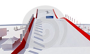 3d illustration of a Snowboard and freestyle Ramp