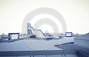 3d illustration of a Snowboard and freestyle Ramp