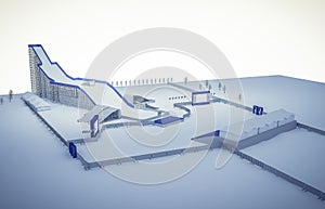 3d illustration of a Snowboard and freestyle Ramp