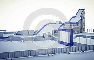 3d illustration of a Snowboard and freestyle Ramp