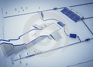 3d illustration of a Snowboard and freestyle Ramp