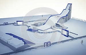 3d illustration of a Snowboard and freestyle Ramp