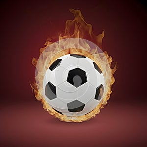 3D illustration of soccer ball engulfed in flames