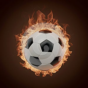 3D illustration of soccer ball engulfed in flames
