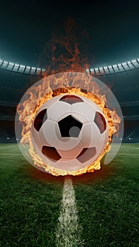 3D illustration of soccer ball engulfed in flames