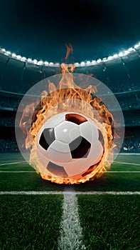 3D illustration of soccer ball engulfed in flames