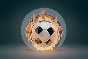 3D illustration of soccer ball engulfed in flames