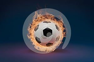 3D illustration of soccer ball engulfed in flames
