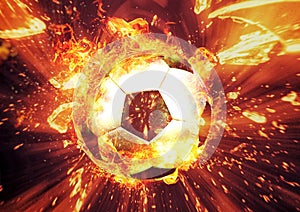 3d illustration of a soccer ball exploding and burning