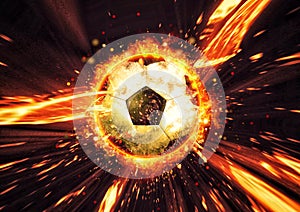 3d illustration of a soccer ball exploding and burning