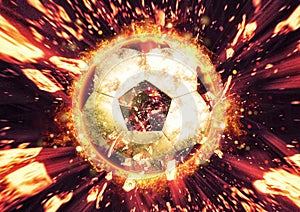 3d illustration of a soccer ball exploding and burning