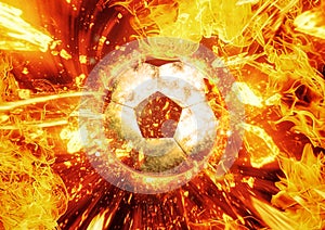 3d illustration of a soccer ball exploding and burning