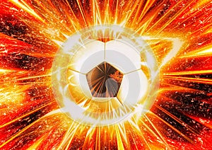 3d illustration of a soccer ball with exploding flames
