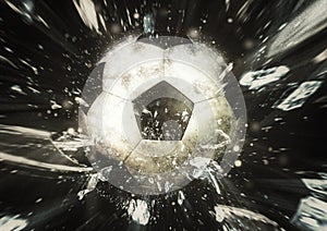 3d illustration of a soccer ball exploding and scattering debris