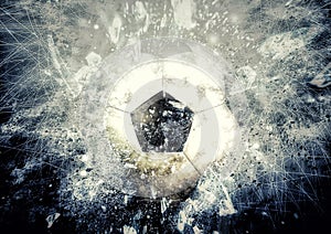 3d illustration of a soccer ball exploding and spewing smoke