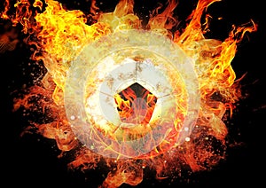 3d illustration of a soccer ball in flames exploding and burning