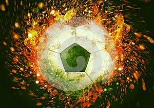 3d illustration of a soccer ball in flames exploding and burning