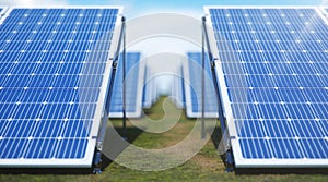 3D illustration Solar Panels. Alternative energy. Concept of renewable energy. Ecological, clean energy. Solar panels