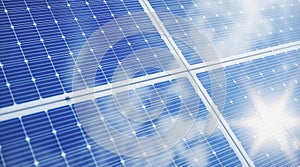 3D illustration solar Panels close-up. Alternative energy. Concept of renewable energy. Ecological, clean energy. Solar