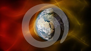 3d illustration of solar wind colliding with earth`s magnetic field