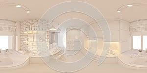 3d illustration spherical 360 degrees, seamless panorama of living room