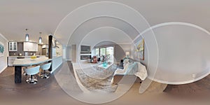 3d illustration spherical 360 degrees, a seamless panorama of living room.