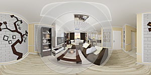 3d illustration spherical 360 seamless panorama of living room a