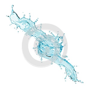 3d illustration of spiral blue water splash on white background with clipping path