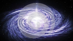 3D illustration of spiral Milky Way galaxy rotation filled with stars and nebulae