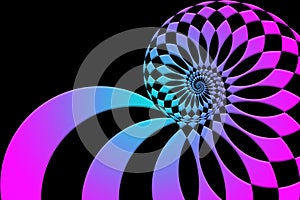 A 3d illustration of spiral shell concept of purple and blue against a black background