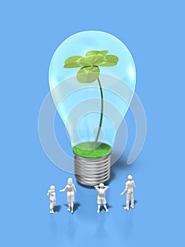 3D illustration of sprouts in bulbs