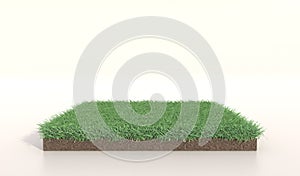 3D Illustration of square green grass, soil ground, turf. Grass square. Realistic 3D rendering .