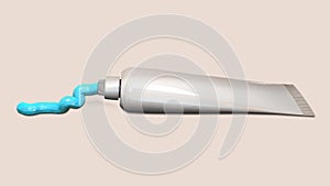 3D illustration of squeezed toothpaste tube. Whitening toothpaste tube isolated.