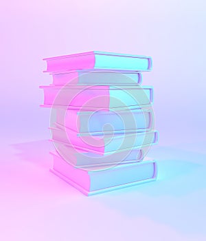 3D illustration of stack of books, holographic style