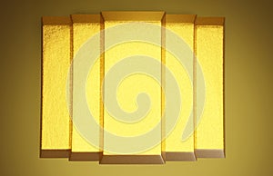 3D Illustration, Stack of shiny gold bars on yellow background