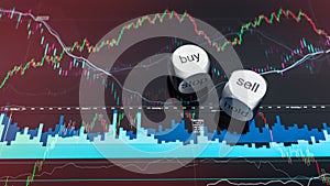 3d illustration of stock dice with candle stick chart showing the risk and possibility of market for trading and beating the marke