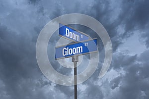 3D Illustration of a street sign_doom and gloom streets