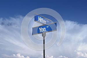 3D Illustration of a street sign_hither and yon streets
