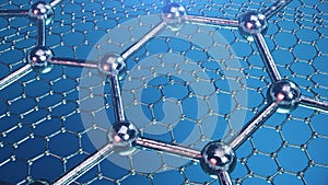 3d Illustration structure of the graphene or carbon surface, abstract nanotechnology hexagonal geometric form close-up