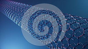 3d Illustration structure of the graphene tube, abstract nanotechnology hexagonal geometric form close-up, concept