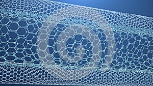 3d Illustration structure of the graphene tube, abstract nanotechnology hexagonal geometric form close-up, concept