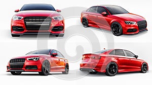 3d illustration. Super fast sports car on a white background. Body shape sedan. Tuning is a version of an ordinary family car. 3d