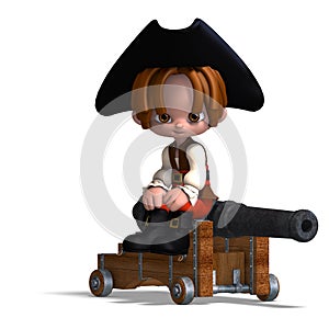 3D-illustration of a sweet and funny cartoon pirate kid with hat