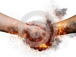 3d illustration that synthesizes the effect of flames on handshake gestures